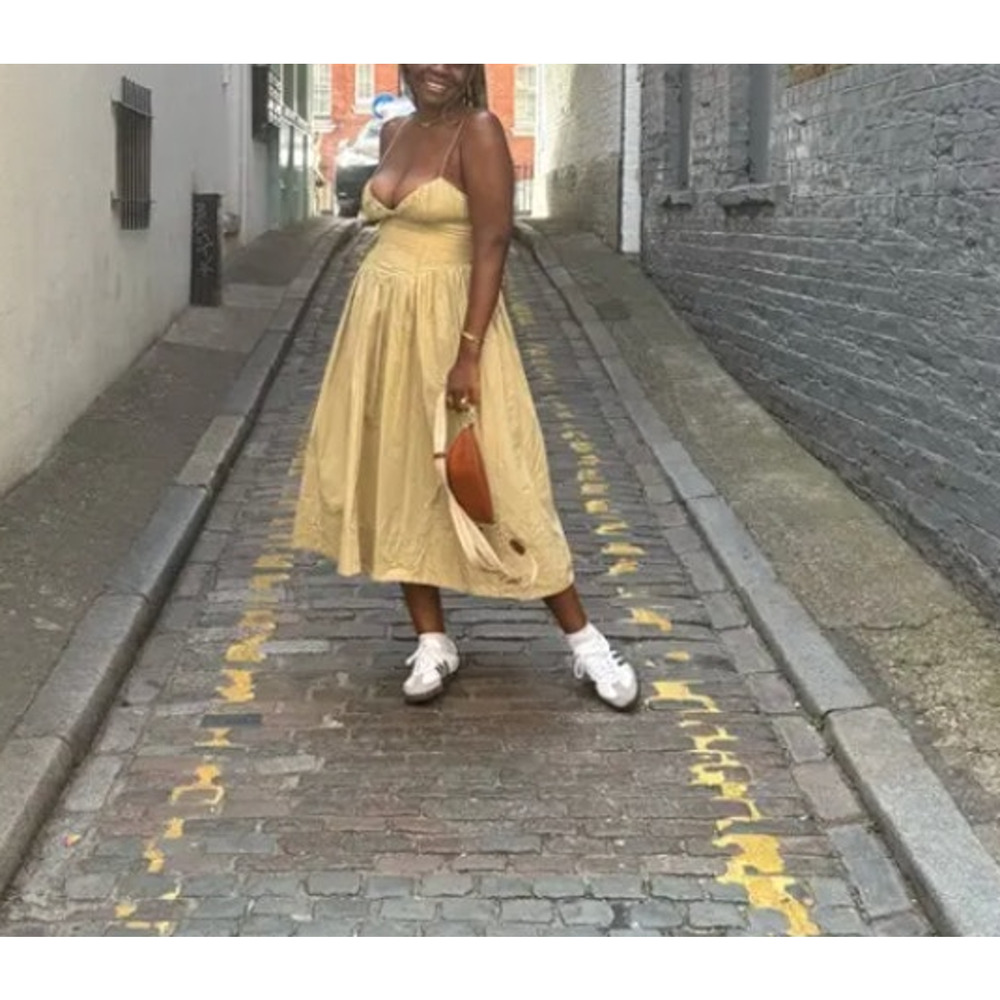 Ronny Kobo Beige Corset Midi Dress XS Cotton Cottage Sundress Designer $400 - Picture 3 of 16